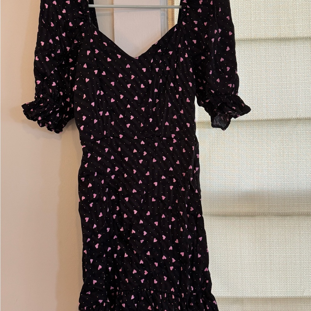 Topshop Black Dress with Pink Heart Pattern
